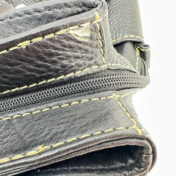 Vintage Fossil Black Pebbled Leather Handbag Satchel Purse - Picture 14 of 15